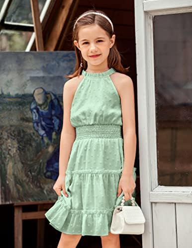 ארשינר בנות הלטר צוואר שרוולים שמלה מזדמן זורם שוויצרי דוט קפלי חמוד קיץ שמלת עבור 5-12 שנים