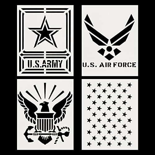 CrazyCharlie U.S. תבנית סטנסיל צבאית חיל הים האמריקני, חיל האוויר, הצבא ותבנית 50 כוכבים