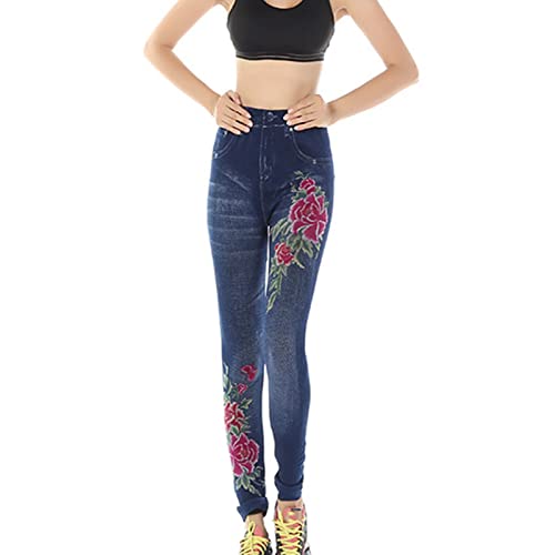 נשים של מזויף ג 'ינס מודפס חותלות בתוספת גודל גבוהה מותן ז' אן יוגה מכנסיים חלקה למתוח מלא אורך ג '