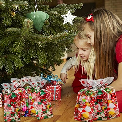 100 יחידות חג המולד צלופן לטפל שקיות, חג המולד ברור צ 'לו מתנת שקיות סוכריות טובות שקיות, ברור ניתן לאטימה חוזרת