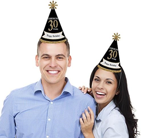 נקודה גדולה של אושר למבוגרים יום הולדת - זהב - קונוס מסיבת יום הולדת כובעי למבוגרים-סט של 8