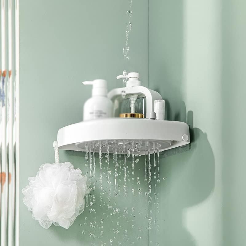 מדפי מדף אמבטיה סיבוב של Doubao ללא קיר ללא קיר פינת מדף מקלחת מחזיק מתלה לאחסון שמפו מארגן שמפו