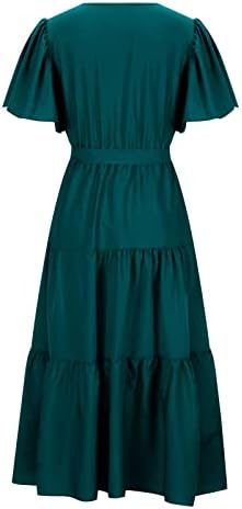 שמלת קיץ סגאסי לנשים 2023 שמלות שרוול קצר לפרוע מזדמנים לעטוף שמלת צווארון חופשת שמלת מידי זורמת שכבתית