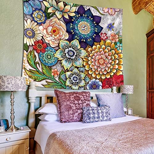 צבעוני פרחוני קיר תלוי, בהיר בוהו בד פריחת שטיחי, רב צבע שטיח לחדר שינה בית היפי קיר תפאורה 60 עד 80 אינץ