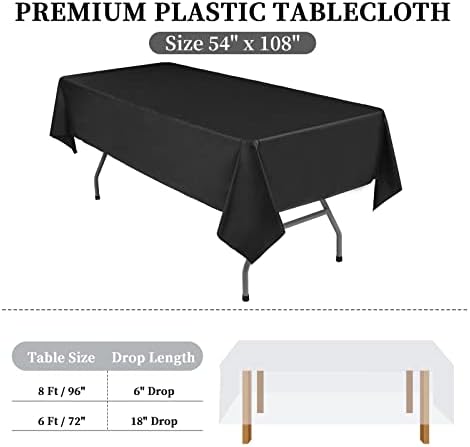 לוקום 6 מארז חד פעמי שולחן חצאיות ומפת שולחן, שחור פלסטיק שולחן בד עבור מלבן שולחנות, חד פעמי שולחן מכסה לחתונה,
