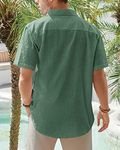 גברים של כותנה פשתן קצר שרוול חולצות קל משקל מזדמן כפתור למטה חולצה חוף קיץ חולצות עם כיס