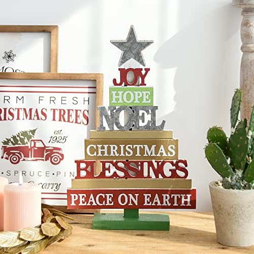 עיצוב שולחן של שלט חג המולד עץ חווה מודרני, תפאורה של עץ חג המולד כפרי וינטג