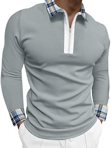 חולצות פולו רוכסן דסודן עבור שרוול ארוך גברים מזדמנים מתאימים וינטג 'משובץ אימון פסים ספורט גולף גולף דש טופ