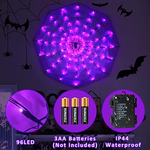 REMON 4ft Light Up Spider Web Web Cohloween, 96 LED סגול LED אטומי עכביש עכביש עכביש עם עכביש
