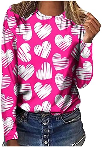 נשים מקרית ארוך שרוולים חולצה חג האהבה לב מודפס חולצות מקרית צווארון עגול אופנה חולצות אביב