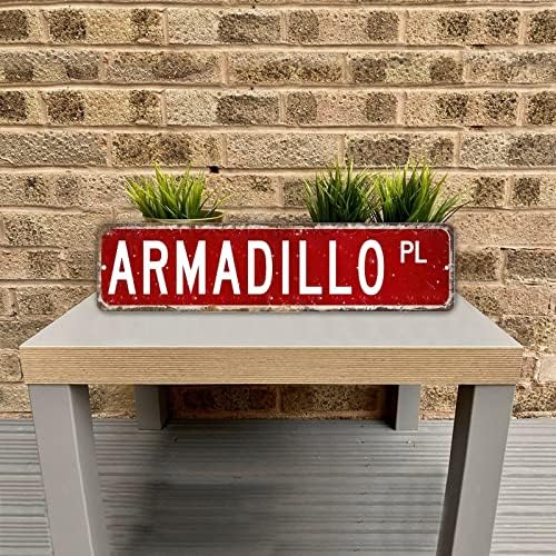 Armadillo PL שלט רחוב בעלי חיים בהתאמה אישית של טקסט כפרי שלטי מתכת פטריוטית כפרית שלט חובב ארמדילו לחנות חווה