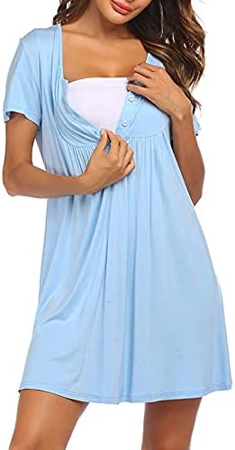 לשמלת יולדות שמלות סיעוד שמלות מניקות נגד כפתורים מוצקים של צוואר שרוול קצר שמלה בהריון שמלת שינה