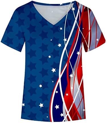 Womens v Neck Cotton Flag American Star Star חולצת טרקלין גרפית לחולצה לנשים סתיו קיץ EW EW