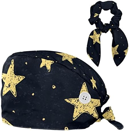 כובע עבודה בדוגמת כוכב ויוקשי עם כפתור וסרט זיעה, כובעי תחבושת אלסטית מתכווננים לנשים וגברים