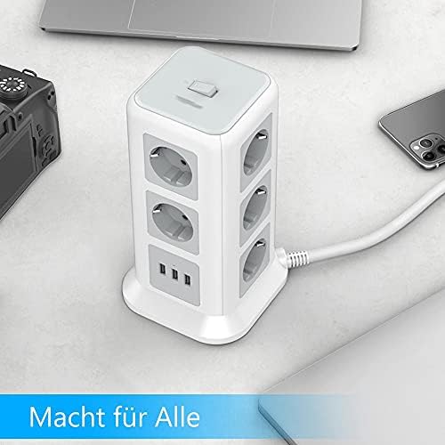 מגדל רצועות חשמל N/A עם 11 שקעים ו -3 כבל הרחבה של USB 2M/6.56ft תקעים מרובים שקעים עם עומס