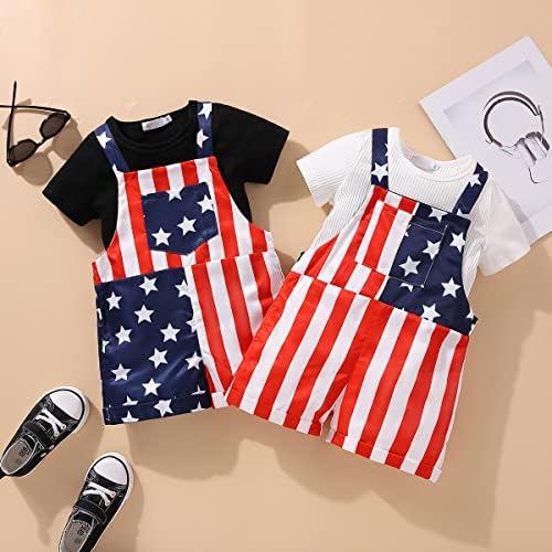 Guodeunh 4 ביולי פעוט תינוקת תינוקת תלבושות פטריוטיות תלבושות טריקו מוצקות טיז דגל אמריקאי כיס