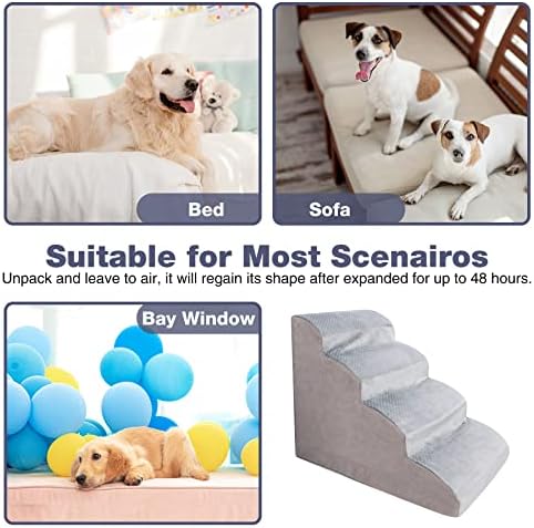 4 שכבות צפיפות גבוהה קצף כלב צעדים, כלב מדרגות עבור גבוהה מיטות / ספה, נגד החלקה נוסף רחב עמוק לחיות