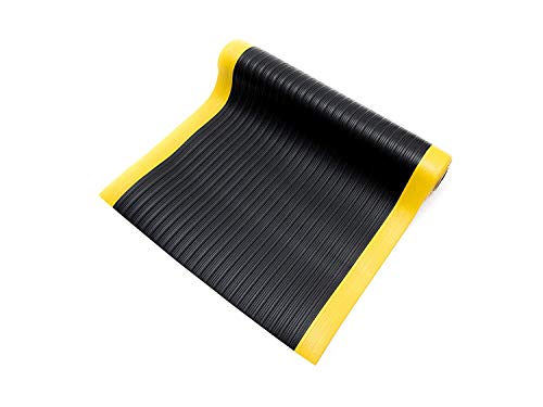 שטיח רצפה נגד עייפות ברטק, רוחב 3 מטר על 60 מטר בעובי 5/8 אינץ', חלק עליון עם דפוס מצולע, שחור עם גבול