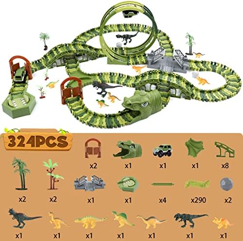 צעצועי מסלול מכוניות מירוץ לדינוזאור, 324 מחשב דינוזאור דינוזאור גמיש מסלול מירוץ משחק עם דינוזאורים