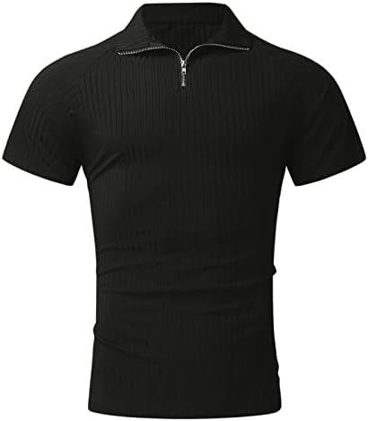 חולצות פולו שרירים לגברים של ZDDO חולצת שרוול קצר חולצה V צוואר רוכסן קז'זסי
