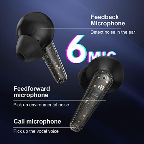 ASIMOM NC72 ביטול רעש פעיל אוזניות אלחוטיות, אוזניות Bluetooth של ANC עם שיחה ברורה של 6 מיקר מיקר