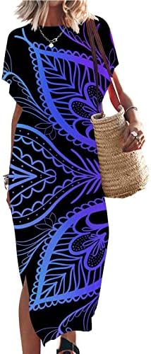 נשים חוף מקסי שמלת 2023 חופשה מזדמן רופף בוהו זורם ארוך שמלת קיץ קצר שרוול סקסי פיצול שמלות קיץ