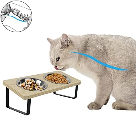 מוגבה חתול קערות, קטן כלב 15*מוטה העלה מזון האכלת מנות, מוצק עץ מים סט מזין סט לחתולים וגור