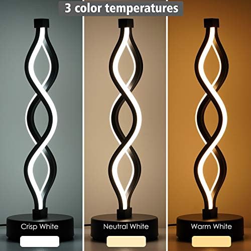 Nuür Infinity Spiral Led Lead Label שחור, מנורת מיטה מתכתית לעומק עם בקר מגע, 3 טמפרטורת צבע,