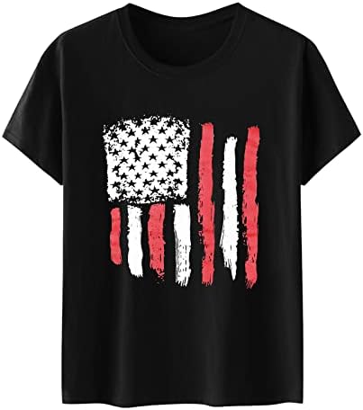 Uikmnh גבירותי כותנה רופפת חולצת טריקו שרוול קצר דגל אמריקאי דגל 4 ביולי חולצת חולצה בקיץ