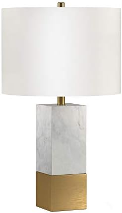 Henn & Hart 21.5 מנורת שולחן גבוהה עם צל בד בשיש ופליז/לבן, מנורה, מנורת שולחן לבית או למשרד