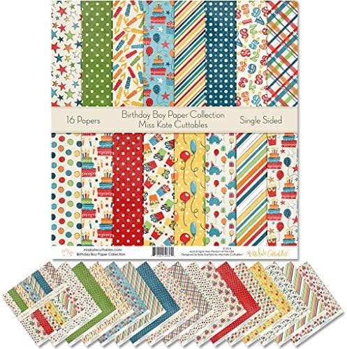 חבילת נייר דפוס - אוסף יום הולדת - אוסף Scrapbook Premium Preficial נייר חד צדדי 12 x12 כולל 16 גיליונות
