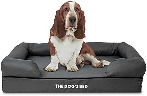 מיטת הכלב של הכלב מיטת כלבים אורטופדית אפור גדולה עם חיתוך שחור 36x27, עמיד למים, קצף זיכרון וטרינרי,