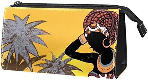 תיק איפור טבובט טיול תיק קוסמטיק תיק קוסמטיק תיק ארנק עם רוכסן, אישה אפריקאית יפהפייה עץ קוקוס רטרו