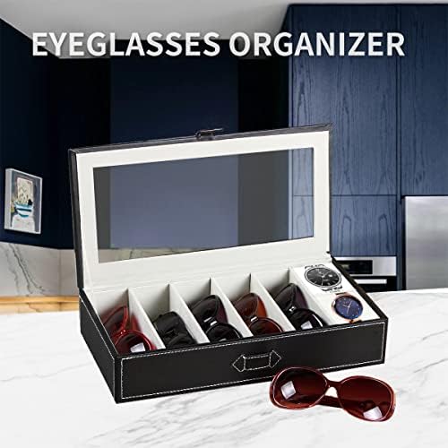 מארגן קופסאות משקפי שמש עור שחור 7 תאים מחזיק משקפיים קאדי אחסון, Dressertop Cluse Clussog