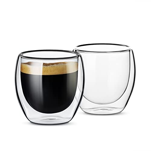 ספלי קפה קפה קיר כפול לוקסו, 3.5 כוסות אספרסו מיני פלוס, ספלי קפה מזכוכית בורוסיליקט מבודדת מבודדת סט של