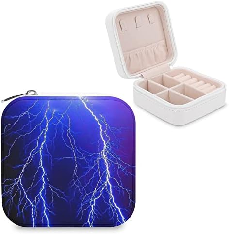 קופסא אחסון תכשיטים של ברק כחול קופסאות אחסון PU עור מארגן קטן קופסאות תכשיטים עם רוכסן עם רוכסן