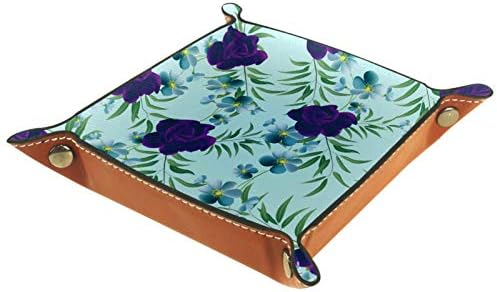 דפוס פרחוני סגול כחול עלים ירוקים עלים ירוקים מארגן צבעי מים מגש אחסון קופסת מיטה מיטה קאדי שולחן עבודה