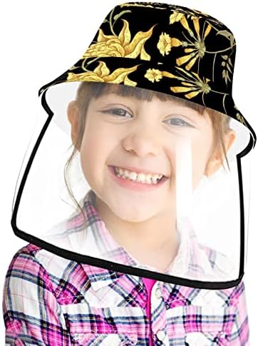 כובע מגן למבוגרים עם מגן פנים, כובע דייג כובע אנטי שמש, פרח יפני פרפר ציפורים שחור זהוב