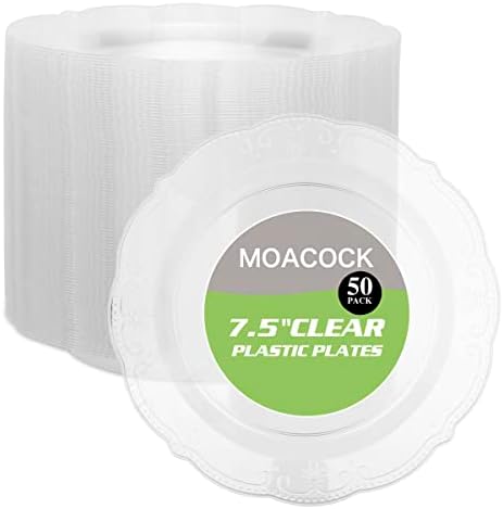 צלחות פלסטיק ברורות של Moacock חד פעמיות, 50 ספירה לוחות מנות ראשונות קינוחים כבדים