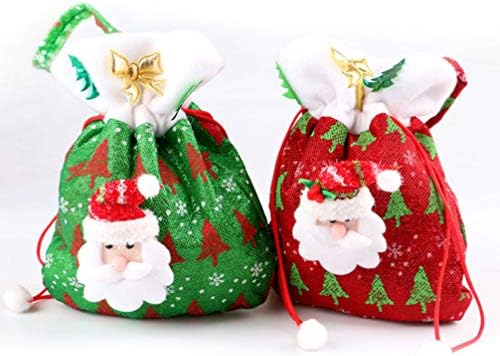 שקיות מתנה סנטה 3 יחידות שקיות חג המולד חג המולד סוכריות שקיות בד סנטה קלאוס איש שלג שרוך מתנה שק עץ חג