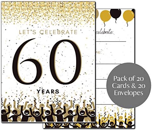 הזמנות למסיבת יום הולדת 60 שנים חגיגה חגיגה שמח 60 שנה 5 x 7 הזמנות מסיבות שחור וזהב 60 ממלאות סגנון 20 ספירת