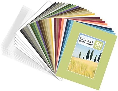 אמנות גולדן סטייט, חבילה של 50 צבעים מעורבים מראש מחצלת תמונה 8x10 עבור 5x7 צילום עם ערכות מאט חתוכות