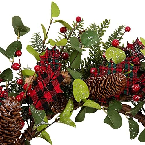זר חג המולד 20 אינץ 'זר חורפי לקישוטים לחג המולד קישודים עץ עלים עץ זר עם באפלו שחור ואדום בדוק קישוטי חג חג