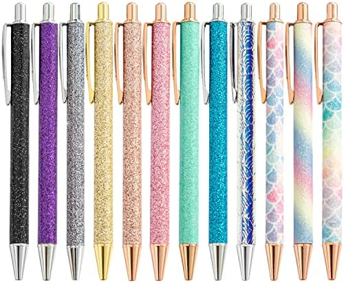 OddMoal Funal Sparkle Fancy Ballpoint עט לנשים, עטים מתכת נוצצים חמודים, עט רב -צבעוני נשלף ליומן ובית ספר, דיו