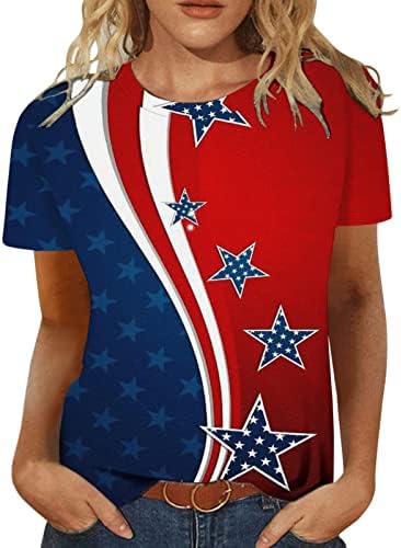 4 יולי חולצה לנשים ארהב דגל מזדמן קיץ קצר שרוול צווארון עגול טוניקת חולצות כוכבים פסים לקשור לצבוע קומפי