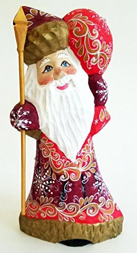 בית חרס פולני 7 קישוט חג המולד גבוה מגולף מעץ רוסי מגולף ומעוטר ביד עם מעיל אדום. מיוצר באוקראינה