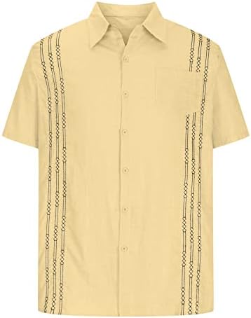 חולצות פשתן כותנה של Zhishiliuman לגברים שרוול קצר כפתור מזדמן חולצה מוצקה צבע אחיד כושר רופף עם כיס