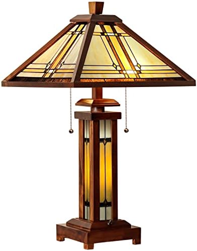 מנורת שולחן קפולינה טיפאני, 3-אור עם מנורת לילה 15 על 15 על 26 אינץ ' סדרת קרם בסגנון עתיק בסיס עץ