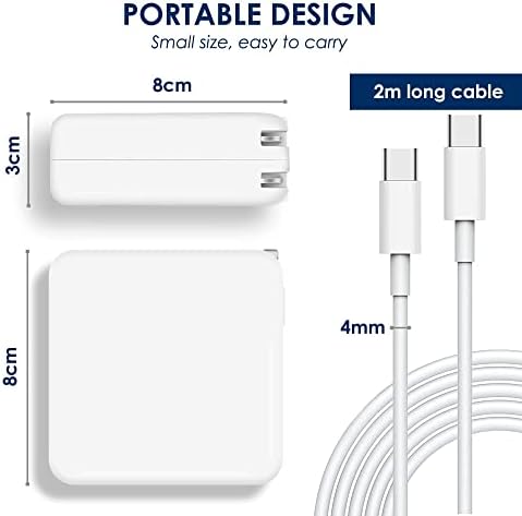 עבור Mac Book Pro Pharger USB-C: 100W מתאם כוח מהיר של 100W 6.7ft עבור מכשיר סוג C, תואם ל- MacBook Pro 16,