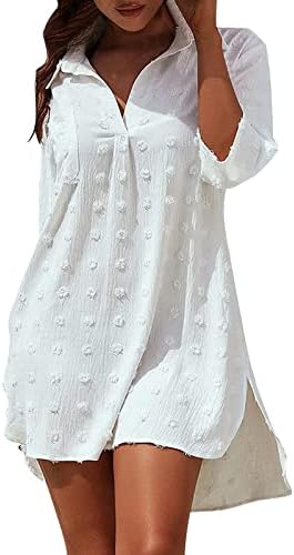 Lariau שמלת קיץ מזדמנת נשים בגד ים בחוף ים ביקיני ביקיני חוף חופשה חוף כיסוי חולצה שמלת כיס רשמית